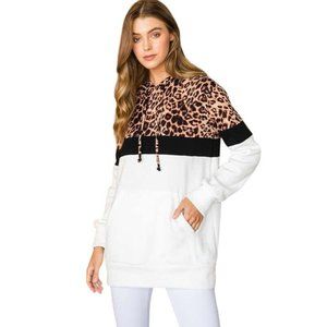 Culture Code's White Color Block Long Sleeve Hoodie Pullover Top CHH1350L